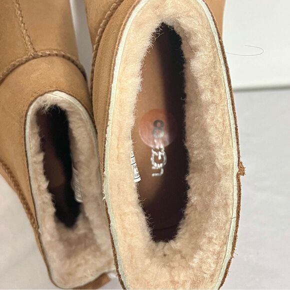 UGG New Heights Platform Mini Chestnut Suede Ankle Boots Original $249 NWOB Sz 8 - Picture 6 of 10